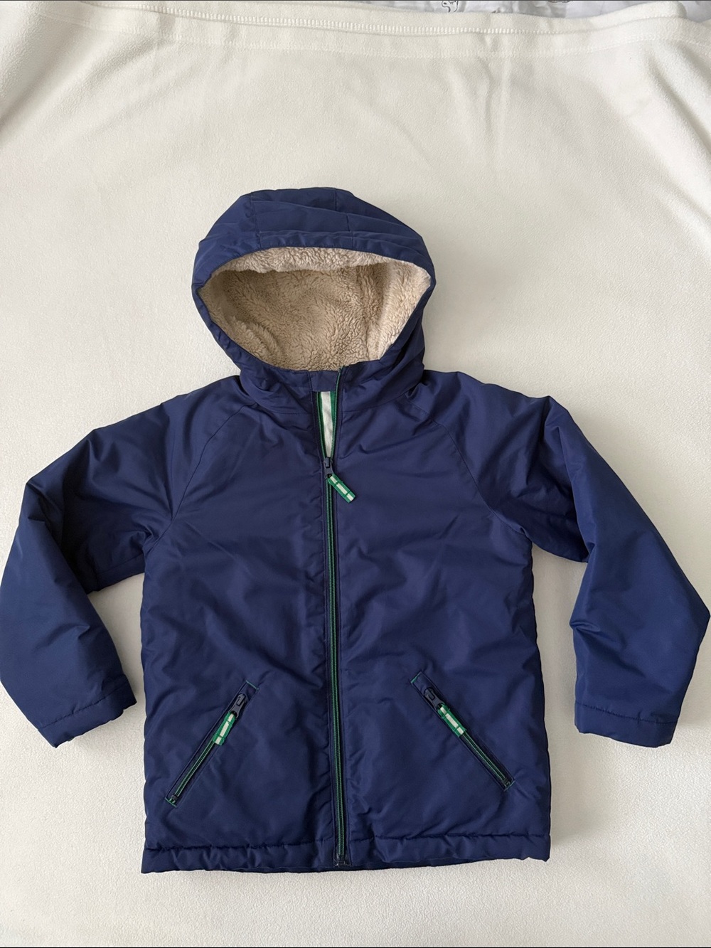 Mini Boden Navy Hooded Sherpa Lined Jacket Size 7-8